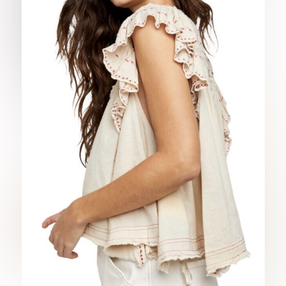 Free People Hailey Embroidered Top Natural Combo - Picture 2 of 15